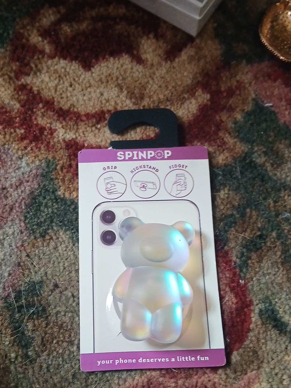 Iridescent Bear Phone Grip & Kickstand - Iridescent White
